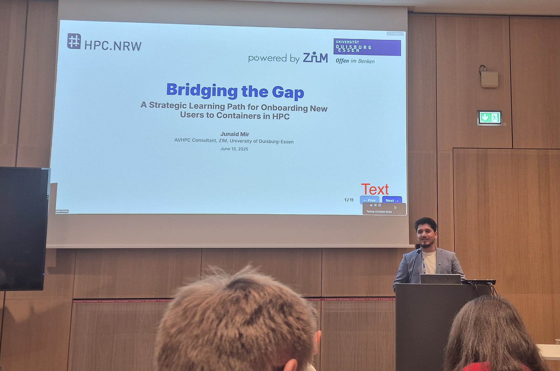 Junaid Mir (ZIM, UDE) during his presentation “Bridging the Gap: A Strategic Learning Path for Onboarding New Users to Containers in HPC”